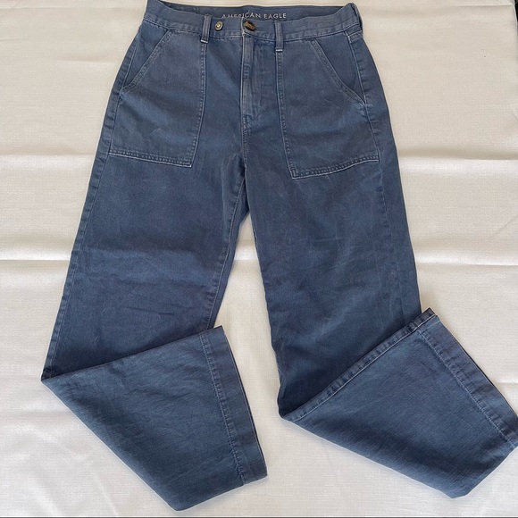 American Eagle wide leg crop pants blue denim jeans 8 X LONG loose wide legged - Picture 15 of 15